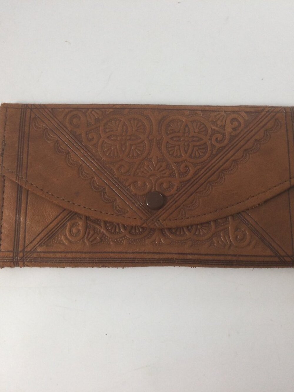 Vintage Brown Moroccan Leather Wallet Handcrafted Tooled New No Tag READ